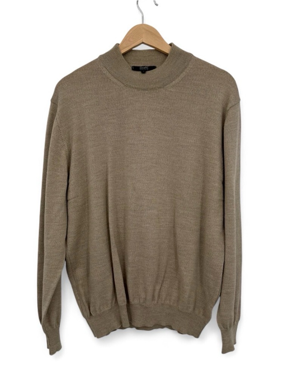 Raffi Mens Beige 100% Pure New Wool Mock Neck Sweater Size Large